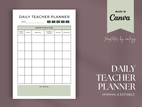 Minimalist Daily Teacher Planner Retro and Minimalist Daily Teacher Planner Editable Canva Template for Lesson Planning