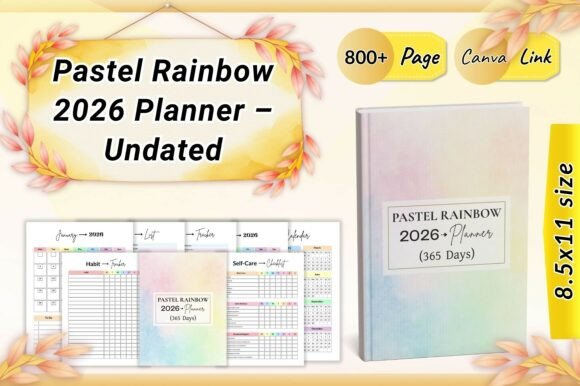 Pastel Rainbow 2026 Planner – 365 Days